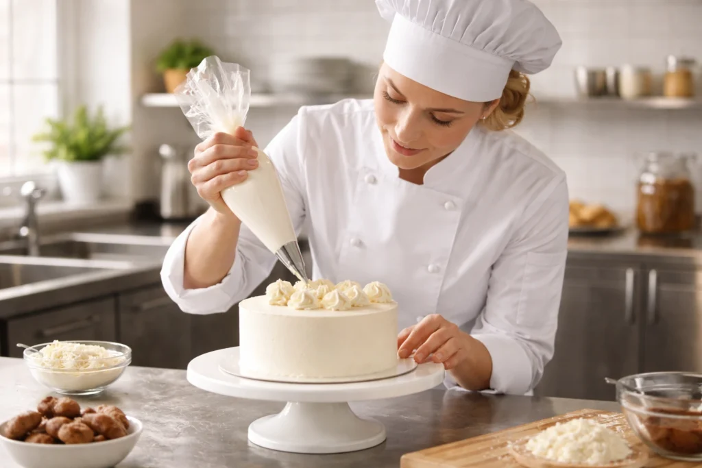 Pastry Chef Decorating a Cake
