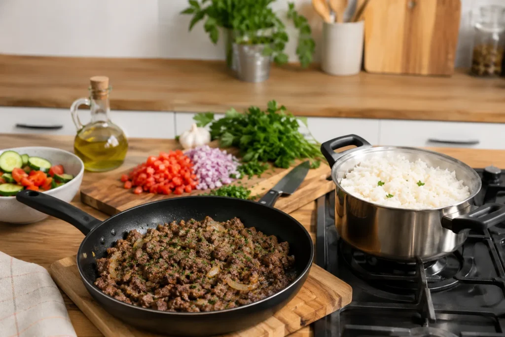 Simple homemade dishes prepared in a kitchen