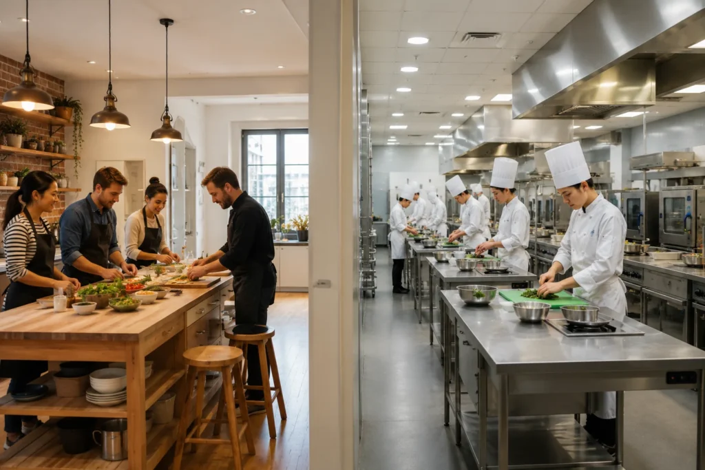 Cooking class compared with culinary school