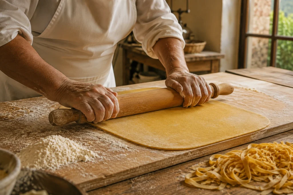 Fresh pasta being handmade in Emilia-Romagna