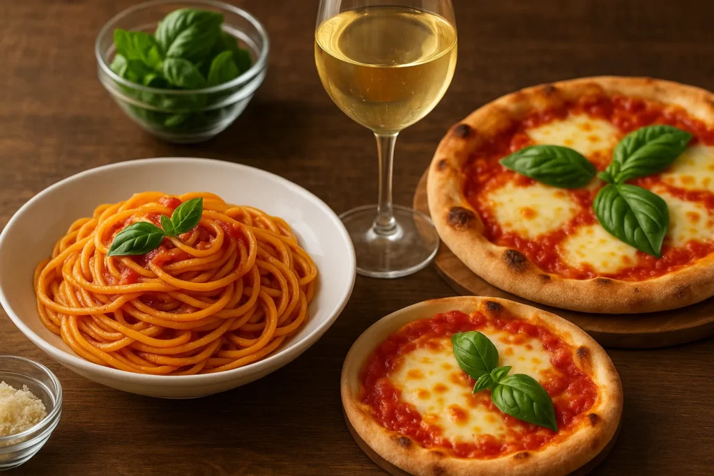 White wine served with pasta and pizza