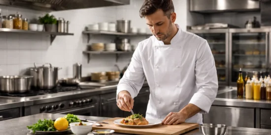 Chef in a Professional Restaurant Kitchen