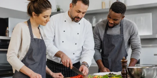 Hands-on cooking class in a modern kitchen