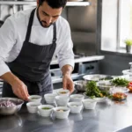 Organized professional kitchen workstation
