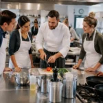 chef explaining in a beginner's cooking class